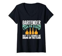 Donna Bartender I Can Fix Stupid Funny Bartending Alcoholic Drink Maglietta con Collo a V