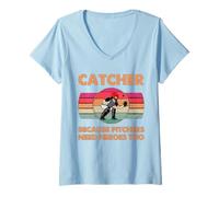 Donna Baseball Catcher perché i lanciatori Hanno Bisogno di Eroi Troppo Vintage Maglietta con Collo a V