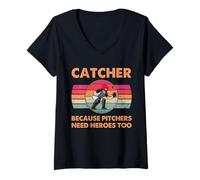 Donna Baseball Catcher perché i lanciatori Hanno Bisogno di Eroi Troppo Vintage Maglietta con Collo a V