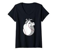 Donna Baseball Cuore Amore Sport Passione Maglietta con Collo a V