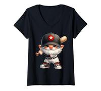 Donna Baseball Dad Gnome With Baseball Bat For Grandpa Life Maglietta con Collo a V