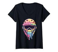 Donna Baseball Fan Boys Catcher Mask Ice Cream Dripping Baseball Maglietta con Collo a V