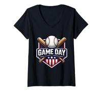 Donna Baseball Game Day Fan Amante Giocatore Coach Spettatore Americano Maglietta con Collo a V