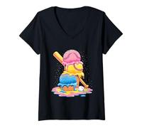 Donna Baseball Ice Cream Drip Cone Divertente Gioventù Ragazzi Amanti dello Sport Maglietta con Collo a V