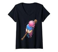 Donna Baseball Ice Cream Drip Cone Divertente Gioventù Ragazzi Amanti dello Sport Maglietta con Collo a V