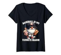 Donna Baseball Is My Favorite Season Baseball Gnome With Sayings Maglietta con Collo a V