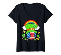 Donna Baseball Leprechaun Hat USA Flag Rainbow St Patricks Day Maglietta con Collo a V