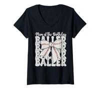 Donna Baseball Mamma Coquette Bow Mamma Del Compleanno Baller Maglietta con Collo a V