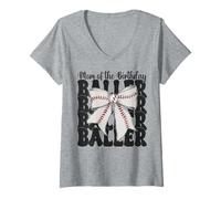 Donna Baseball Mamma Coquette Bow Mamma Del Compleanno Baller Maglietta con Collo a V
