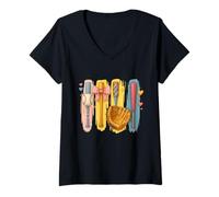 Donna Baseball Mom Baseball Coquette Mat Brushstroke Brushstroke Maglietta con Collo a V