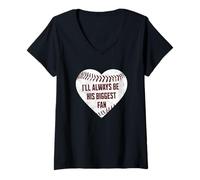 Donna Baseball Mom I'll Always be His Big Fan Maglietta con Collo a V