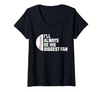 Donna Baseball Mom I'll Always be His Big Fan Maglietta con Collo a V