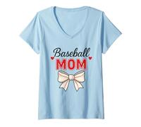 Donna Baseball Mom - Simpatico fiocco a forma di cuoricino con cuciture rosse, da softball Maglietta con Collo a V