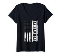 Donna Baseball papà bandiera americana Grunge retrò vintage padre Maglietta con Collo a V