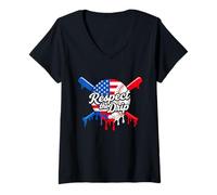 Donna Baseball Respect The Drip American Flag Sport Lover Maglietta con Collo a V