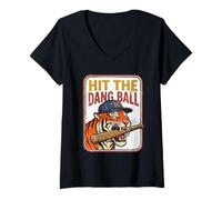 Donna Baseball retrò Tiger Hit The Dang Ball Maglietta con Collo a V