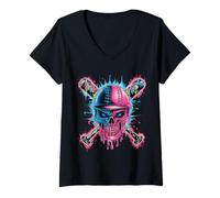 Donna Baseball Skull Drip Ice Cream Baseball Drip Amante del Baseball Maglietta con Collo a V