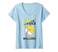 Donna Baseball Softball Mom House Divided I ha allevato Solo Ballerini Maglietta con Collo a V