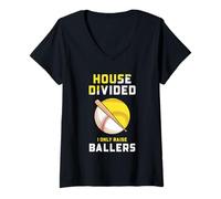 Donna Baseball Softball Mom House Divided I ha allevato Solo Ballerini Maglietta con Collo a V