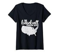 Donna Baseball Stadium Quest Fan Travel Map The Ballpark Chaser Maglietta con Collo a V