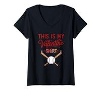 Donna Baseball |This Is My Valentine Pigiama Shirt Funny Daying Maglietta con Collo a V
