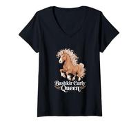 Donna Bashkir Curly Queen Horse Amante Equitazione Maglietta con Collo a V