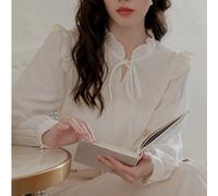 Donna Basic Camicia Camicetta Top Cravatta a Balze Albicocca Lungo Maniche Chic