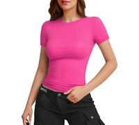 Donna Basic Manica Corta Girocollo T Shirt Slim Fit Tops Y2k 2024 Estate Uscire Crop Tops Carino Stretto Moda Camicie Bambino Tee Shirt Fit Outfit