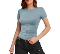 Donna Basic Manica Corta Girocollo T Shirt Slim Fit Tops Y2k 2024 Estate Uscire Crop Tops Carino Stretto Moda Camicie Bambino Tee Shirt Fit Outfit