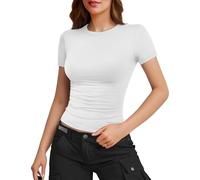 Donna Basic Manica Corta Girocollo T Shirt Slim Fit Tops Y2k 2024 Estate Uscire Crop Tops Carino Stretto Moda Camicie Bambino Tee Shirt Fit Outfit