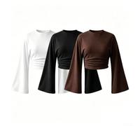 Donna Basic Manica Lunga Top Tinta Unita Girocollo Elastico Vestibilità Sottile per il Tempo libero Camicetta Primavera Inverno Donna Manica Lunga Maglietta Girocollo Top Slim (XXL One-Piece Per Color