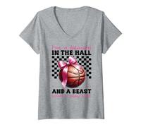 Donna Basket Ragazza Bellezza Nella Sala Bestia Quando Gioco Palla Maglietta con Collo a V