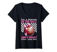 Donna Basket Ragazza Bellezza Nella Sala Bestia Quando Gioco Palla Maglietta con Collo a V
