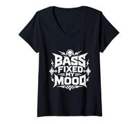Donna Bass Fixed My Mood Rave Techno Energy Sound Vibes Maglietta con Collo a V