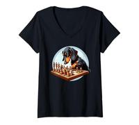 Donna Bassotto Che Gioca a Scacchi Scacchiera Colorata per Cani Maglietta con Collo a V