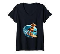 Donna Bassotto da Caccia Surfista con Cani Cane da Surf Estivo Maglietta con Collo a V