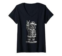 Donna Bassotto Rock Music Christmas Dog Lover Maglietta con Collo a V