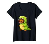 Donna Bassotto Weenie Animal Lover Dinosaur Costume Trex Mamma Papà Maglietta con Collo a V