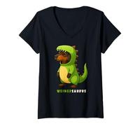 Donna Bassotto Weinersaurus Dinosauro Costume Trex Cane Mamma Papà Maglietta con Collo a V