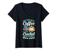Donna Basta versarmi il mio caffè all'uncinetto ora torna indietro Maglietta con Collo a V