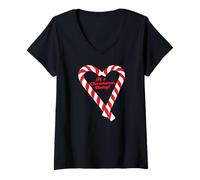 Donna Bastoncini di Zucchero a Forma di Cuore, Design Festivo, Colore Verde Maglietta con Collo a V