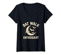 Donna Bat Walk Enthusiast Retro Crescent Moon Nature Design Maglietta con Collo a V
