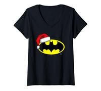 Donna Batman Bat Symbol Christmas Santa Hat Maglietta con Collo a V