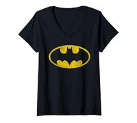 Donna Batman Distressed Logo Maglietta con Collo a V