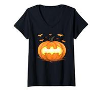 Donna Batman Halloween Jack-o-Lantern Pumpkin Logo Maglietta con Collo a V