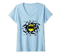 Donna Batman Logo And Bat Swarm Maglietta con Collo a V