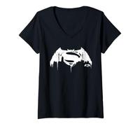 Donna Batman v Superman White City Logo Maglietta con Collo a V
