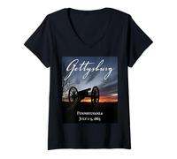 Donna Battaglia di Gettysburg Guerra Civile Maglietta con Collo a V