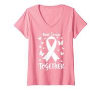 Donna Battere Il Cancro Insieme Cancro Sostenere la consapevolezza Maglietta con Collo a V