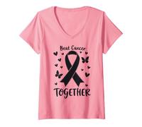 Donna Battere Il Cancro Insieme Cancro Sostenere la consapevolezza Maglietta con Collo a V